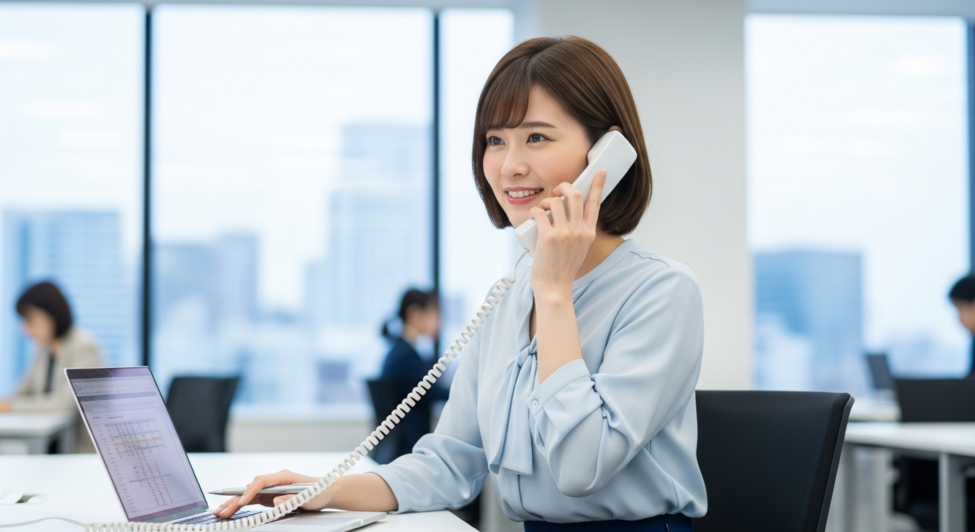 電話対応する女性