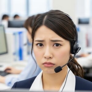 コールセンターで困り顔の女性